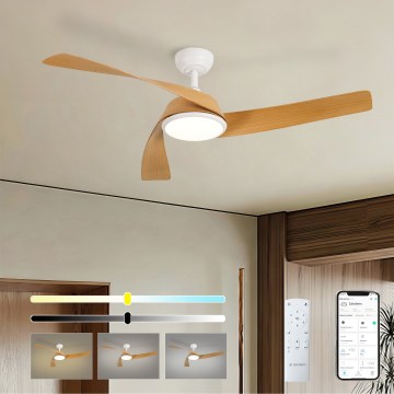 ZEVENTI - Ventilateur de plafond LED dimmable AERYS LED/24W/230V 3000/4000/6000K Wi-Fi Tuya blanc/chêne + télécommande