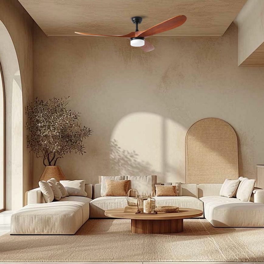 ZEVENTI - Ventilateur de plafond LED GINOSA LED/18W/230V 3000/4000/6000K Wi-Fi Tuya noir/chêne + télécommande