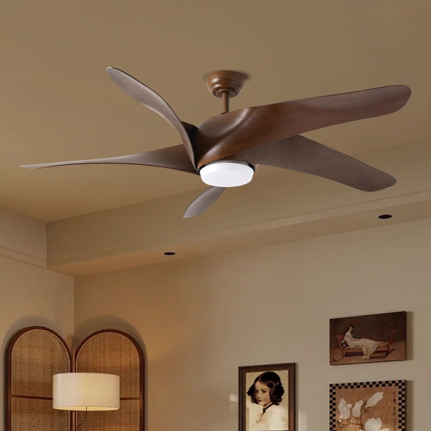 ZEVENTI - Ventilateur de plafond LED LUCCA LED/18W/230V 3000/4000/6000K Wi-Fi (Tuya) marron + télécommande