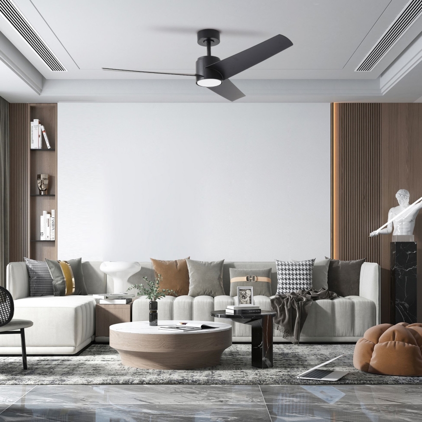 ZEVENTI - Ventilateur de plafond LED ORVIETO 18 W 230 V 3000/4000/6000 K Wi-Fi Tuya noir avec télécommande