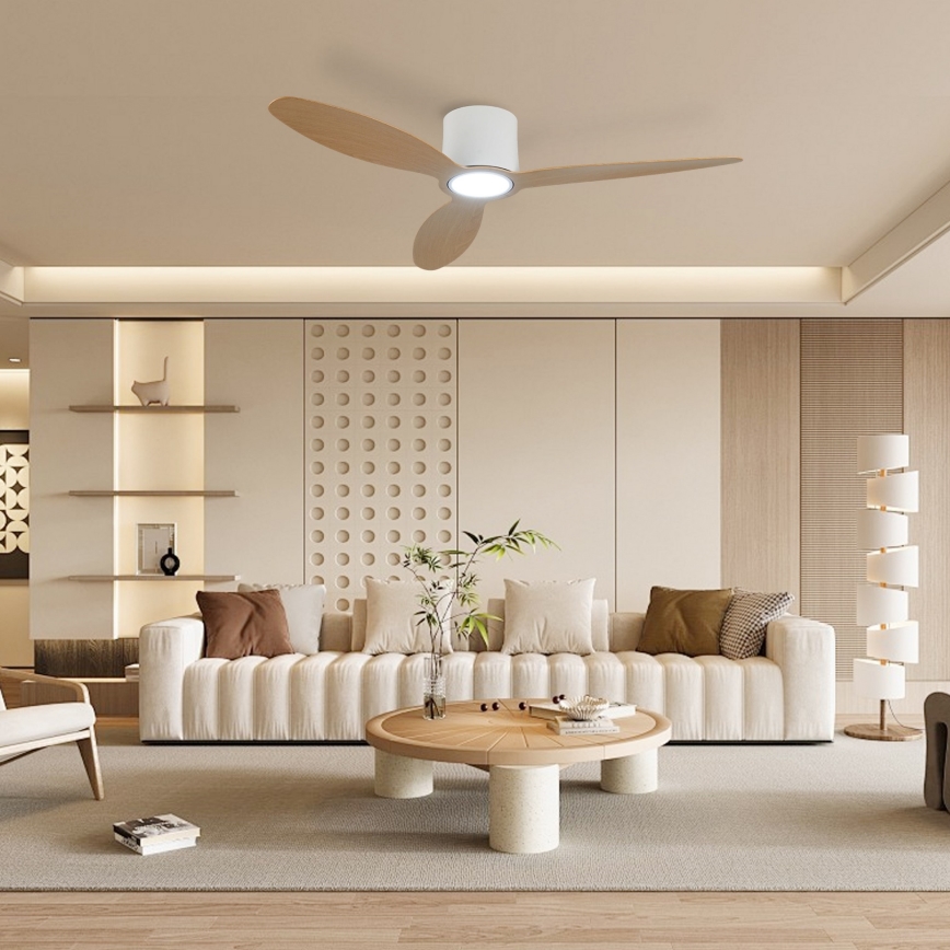 ZEVENTI - ventilateur de plafond LED dimmable VENTORA LED/24W/230V 3000/4000/6000K Wi-Fi Tuya blanc/chêne + télécommande