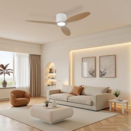 ZEVENTI - ventilateur de plafond LED dimmable VENTORA LED/24W/230V 3000/4000/6000K Wi-Fi Tuya blanc/chêne + télécommande