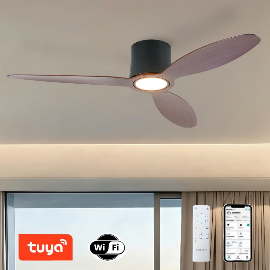 ZEVENTI - Ventilateur de plafond LED dimmable VENTORA LED/24W/230V 3000/4000/6000K Wi-Fi Tuya noir/noyer + télécommande
