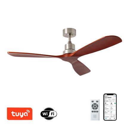 ZEVENTI - Ventilateur de plafond LIONI Wi-Fi Tuya chrome mat/chêne + Télécommande