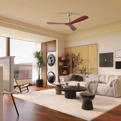 ZEVENTI - Ventilateur de plafond LIONI Wi-Fi Tuya chrome mat/chêne + Télécommande