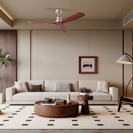 ZEVENTI - Ventilateur de plafond LIONI Wi-Fi Tuya chrome mat/chêne + Télécommande