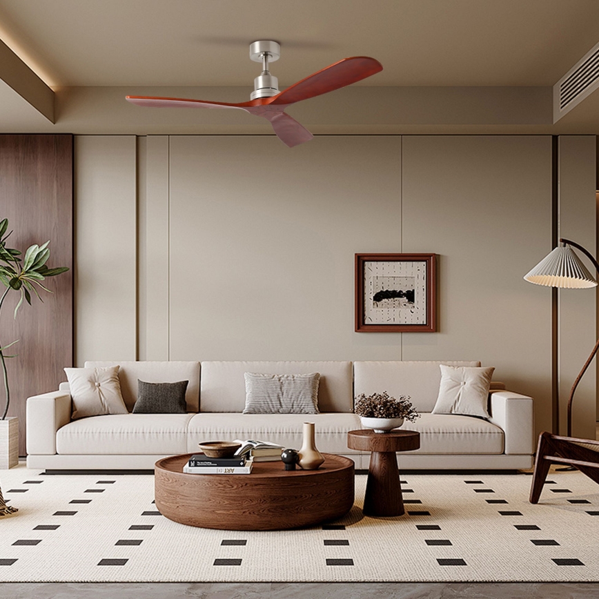 ZEVENTI - Ventilateur de plafond LIONI Wi-Fi Tuya chrome mat/chêne + Télécommande