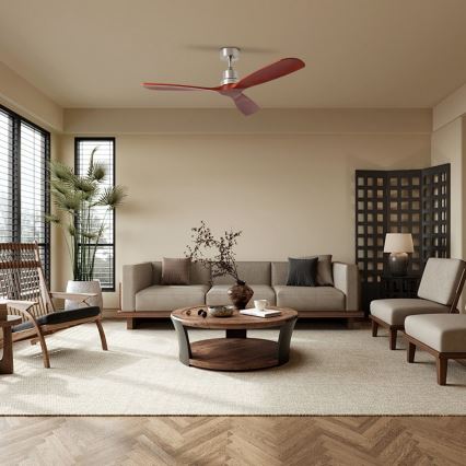 ZEVENTI - Ventilateur de plafond LIONI Wi-Fi Tuya chrome mat/chêne + Télécommande