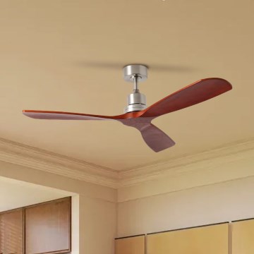 ZEVENTI - Ventilateur de plafond LIONI Wi-Fi Tuya chrome mat/chêne + Télécommande