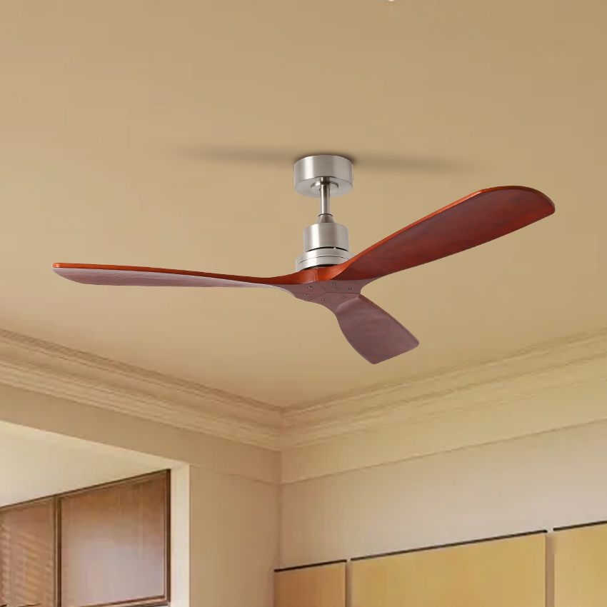 ZEVENTI - Ventilateur de plafond LIONI Wi-Fi Tuya chrome mat/chêne + Télécommande
