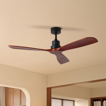 ZEVENTI - Ventilateur de plafond LIONI Wi-Fi Tuya noir/chêne + Télécommande
