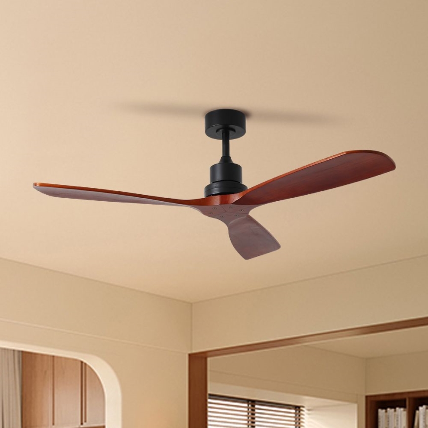ZEVENTI - Ventilateur de plafond LIONI Wi-Fi Tuya noir/chêne + Télécommande