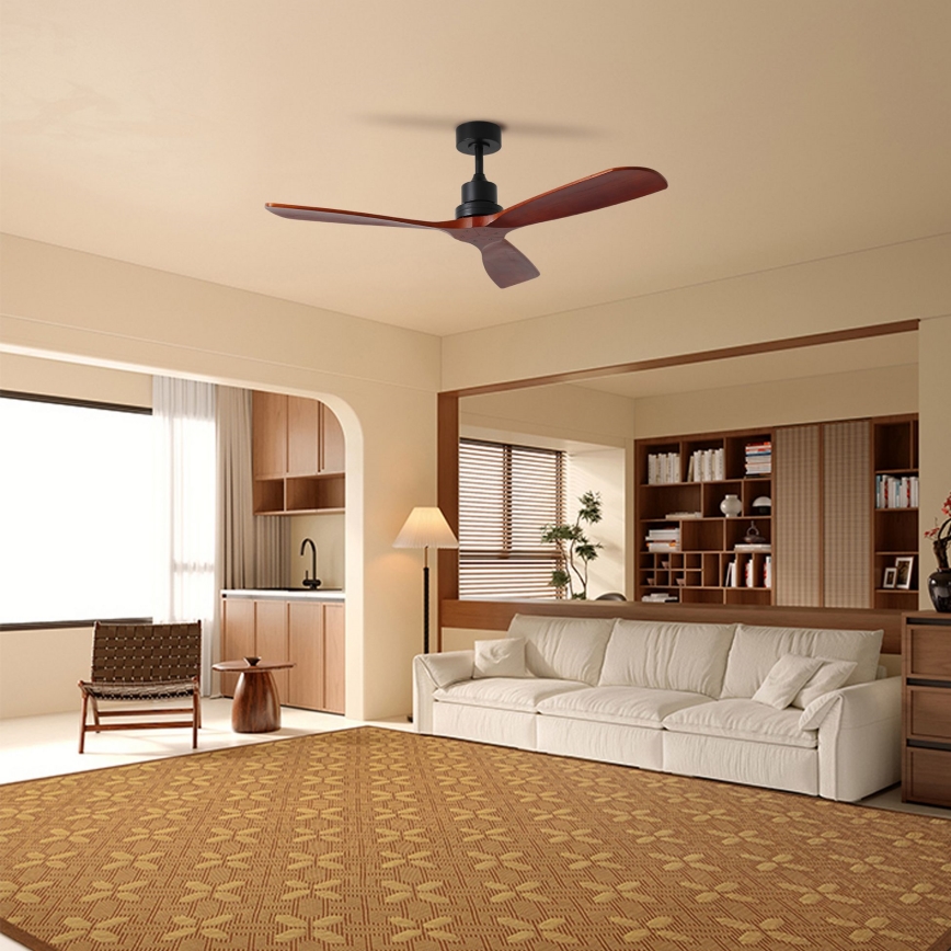 ZEVENTI - Ventilateur de plafond LIONI Wi-Fi Tuya noir/chêne + Télécommande