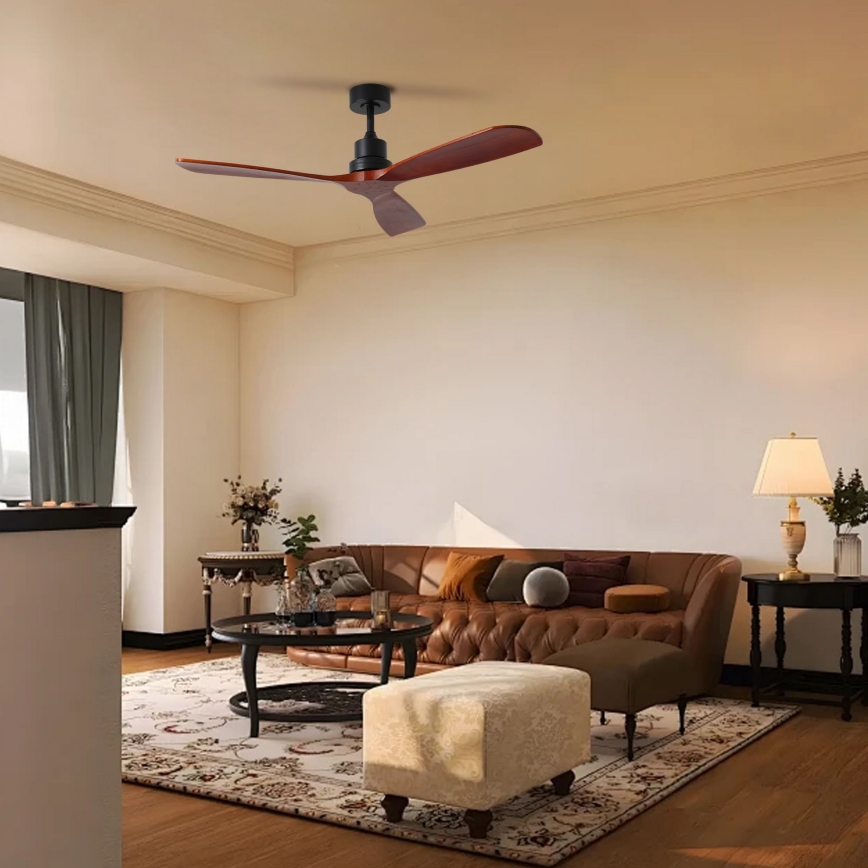 ZEVENTI - Ventilateur de plafond LIONI Wi-Fi Tuya noir/chêne + Télécommande