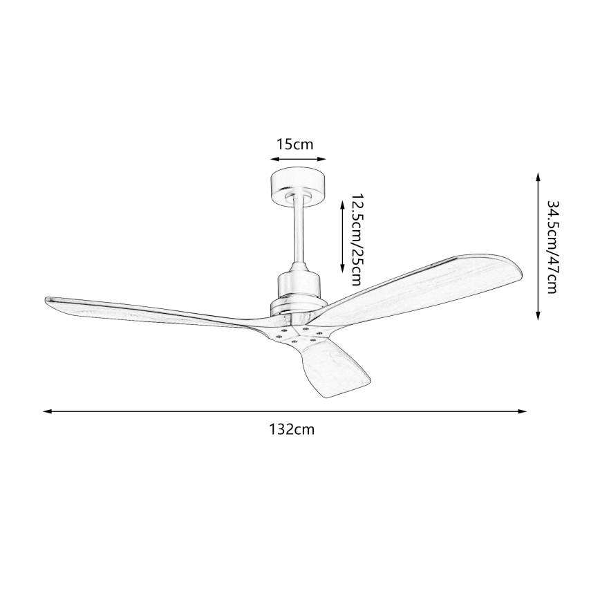 ZEVENTI - Ventilateur de plafond LIONI Wi-Fi Tuya noir/chêne + Télécommande