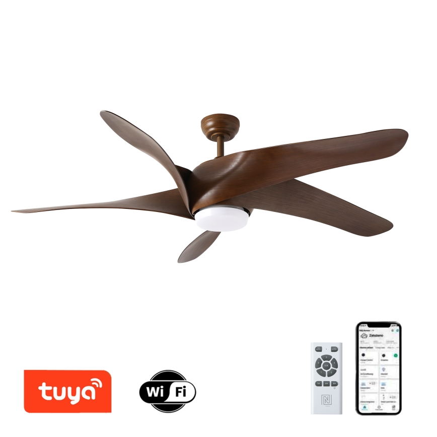 ZEVENTI - Ventilateur de plafond à intensité variable LUCCA LED/18W/230V 3000-6000K Wi-Fi Tuya marron + Télécommande