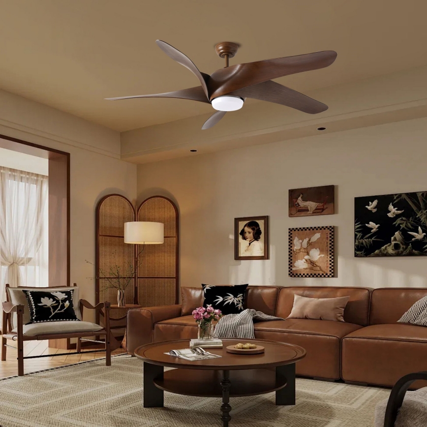 ZEVENTI - Ventilateur de plafond à intensité variable LUCCA LED/18W/230V 3000-6000K Wi-Fi Tuya marron + Télécommande