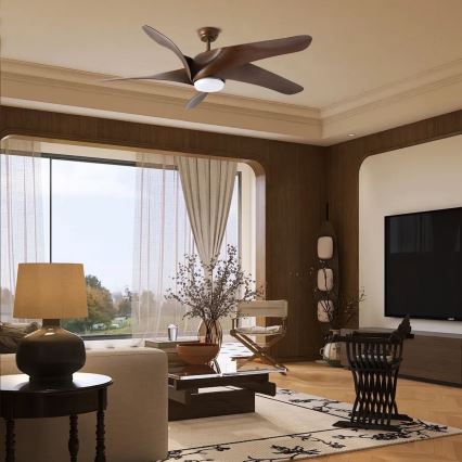 ZEVENTI - Ventilateur de plafond à intensité variable LUCCA LED/18W/230V 3000-6000K Wi-Fi Tuya marron + Télécommande