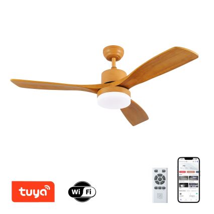 ZEVENTI - Ventilateur de plafond à intensité variable MARE LED/24W/230V 3000-6000K Wi-Fi Tuya chêne + Télécommande