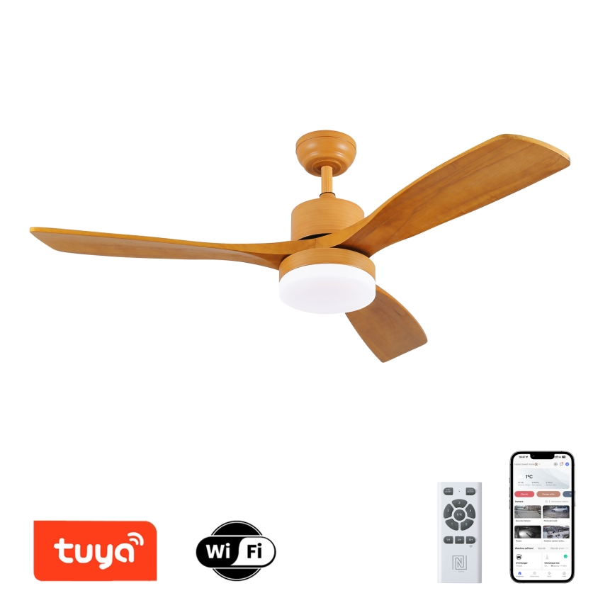 ZEVENTI - Ventilateur de plafond à intensité variable MARE LED/24W/230V 3000-6000K Wi-Fi Tuya chêne + Télécommande