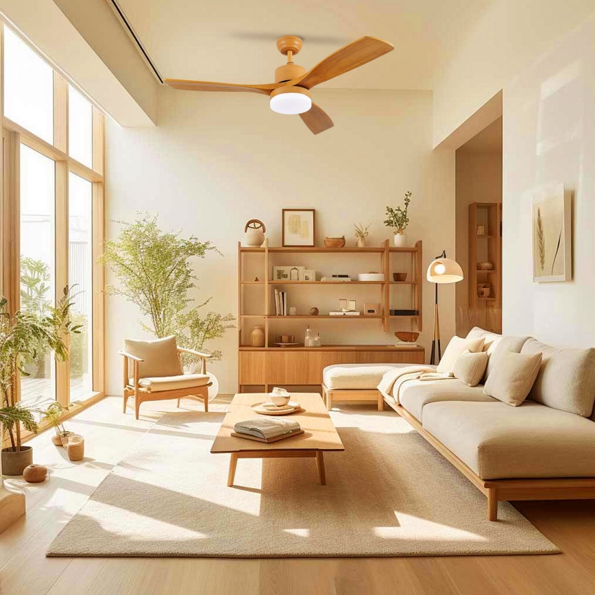 ZEVENTI - Ventilateur de plafond à intensité variable MARE LED/24W/230V 3000-6000K Wi-Fi Tuya chêne + Télécommande