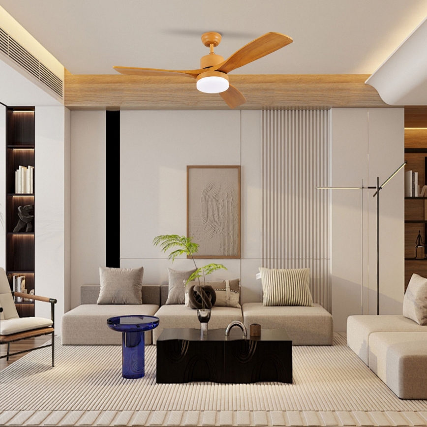ZEVENTI - Ventilateur de plafond à intensité variable MARE LED/24W/230V 3000-6000K Wi-Fi Tuya chêne + Télécommande