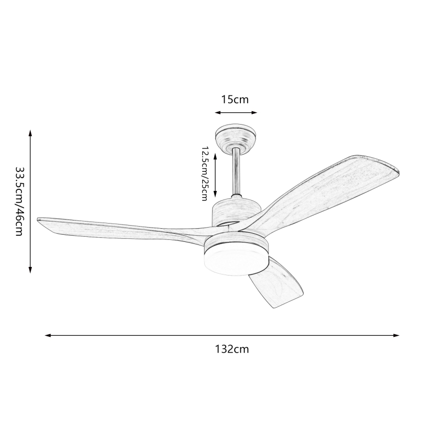 ZEVENTI - Ventilateur de plafond à intensité variable MARE LED/24W/230V 3000-6000K Wi-Fi Tuya chêne + Télécommande