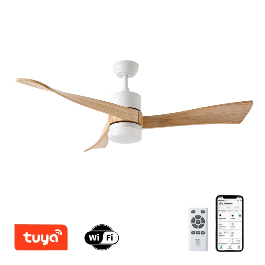 ZEVENTI - Ventilateur de plafond à intensité variable NATURITO LED/18W/230V 3000-6000K Wi-Fi Tuya blanc/chêne + Télécommande