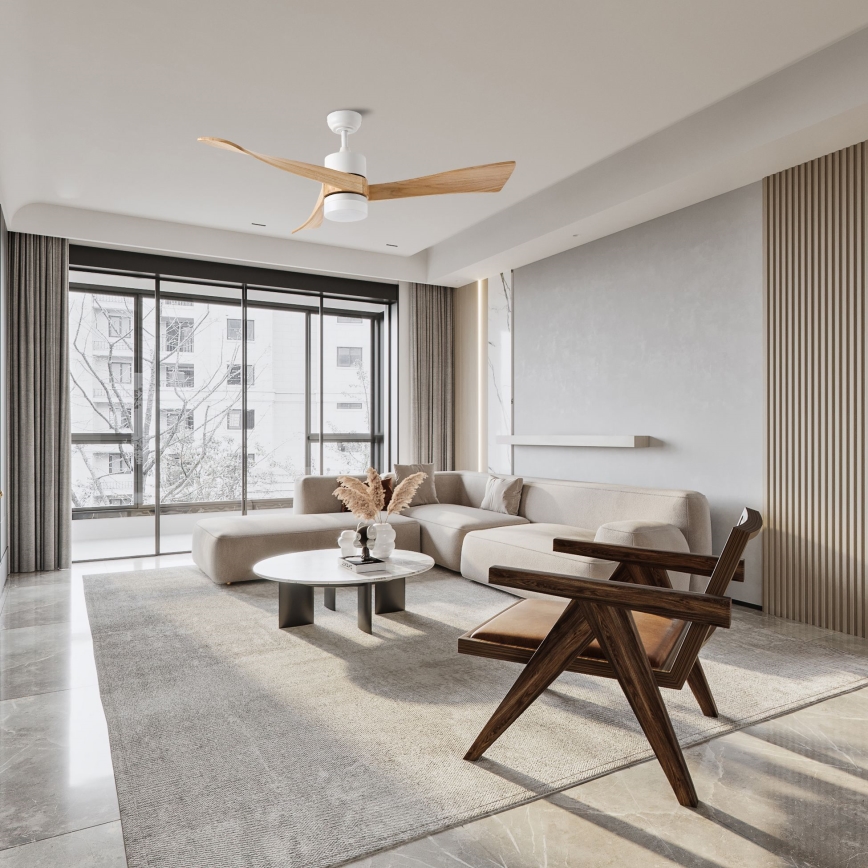 ZEVENTI - Ventilateur de plafond à intensité variable NATURITO LED/18W/230V 3000-6000K Wi-Fi Tuya blanc/chêne + Télécommande