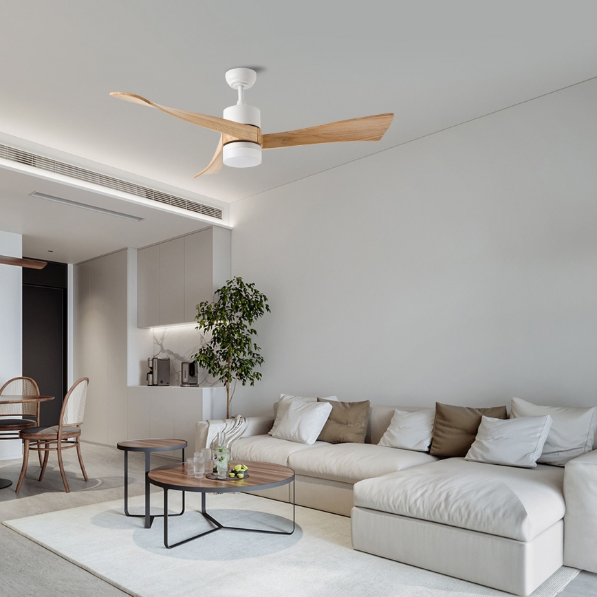 ZEVENTI - Ventilateur de plafond à intensité variable NATURITO LED/18W/230V 3000-6000K Wi-Fi Tuya blanc/chêne + Télécommande