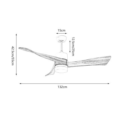 ZEVENTI - Ventilateur de plafond à intensité variable NATURITO LED/18W/230V 3000-6000K Wi-Fi Tuya blanc/chêne + Télécommande