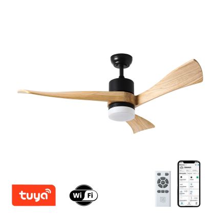 ZEVENTI - Ventilateur de plafond à intensité variable NATURITO LED/18W/230V 3000-6000K Wi-Fi Tuya noir/chêne + Télécommande