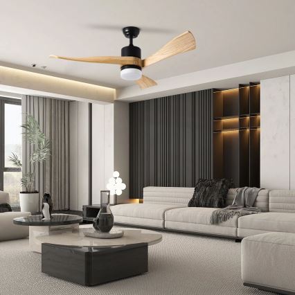 ZEVENTI - Ventilateur de plafond à intensité variable NATURITO LED/18W/230V 3000-6000K Wi-Fi Tuya noir/chêne + Télécommande