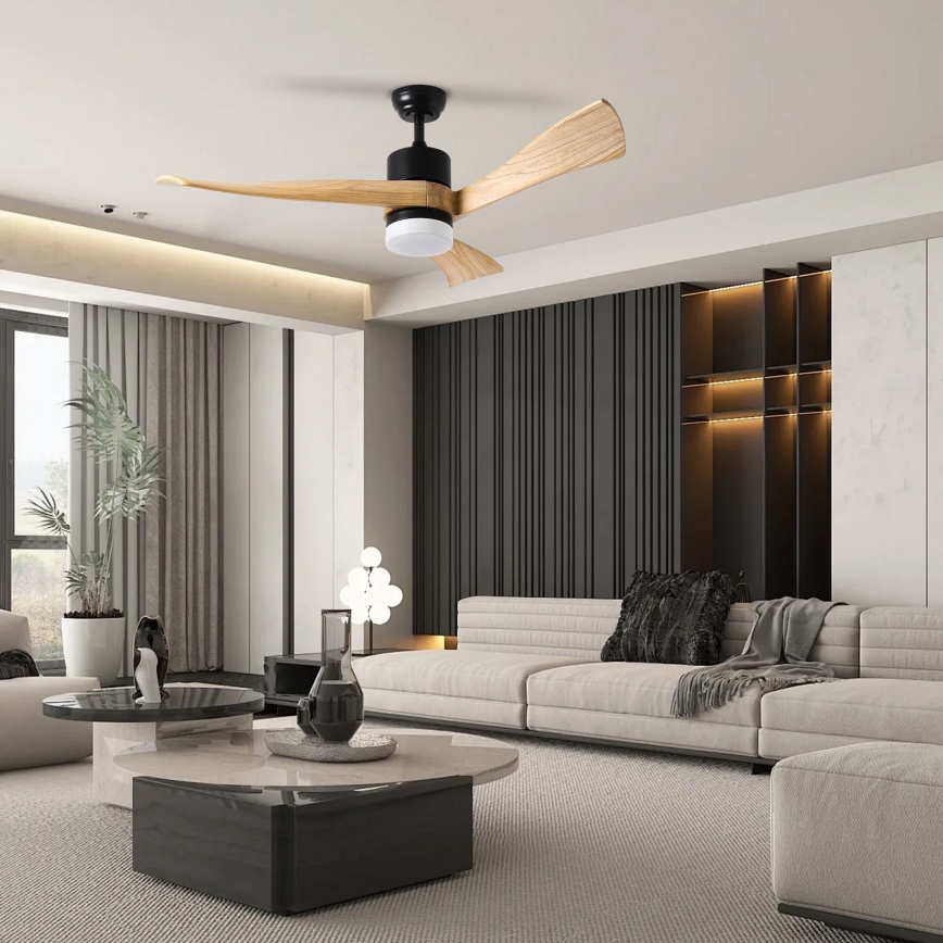 ZEVENTI - Ventilateur de plafond à intensité variable NATURITO LED/18W/230V 3000-6000K Wi-Fi Tuya noir/chêne + Télécommande