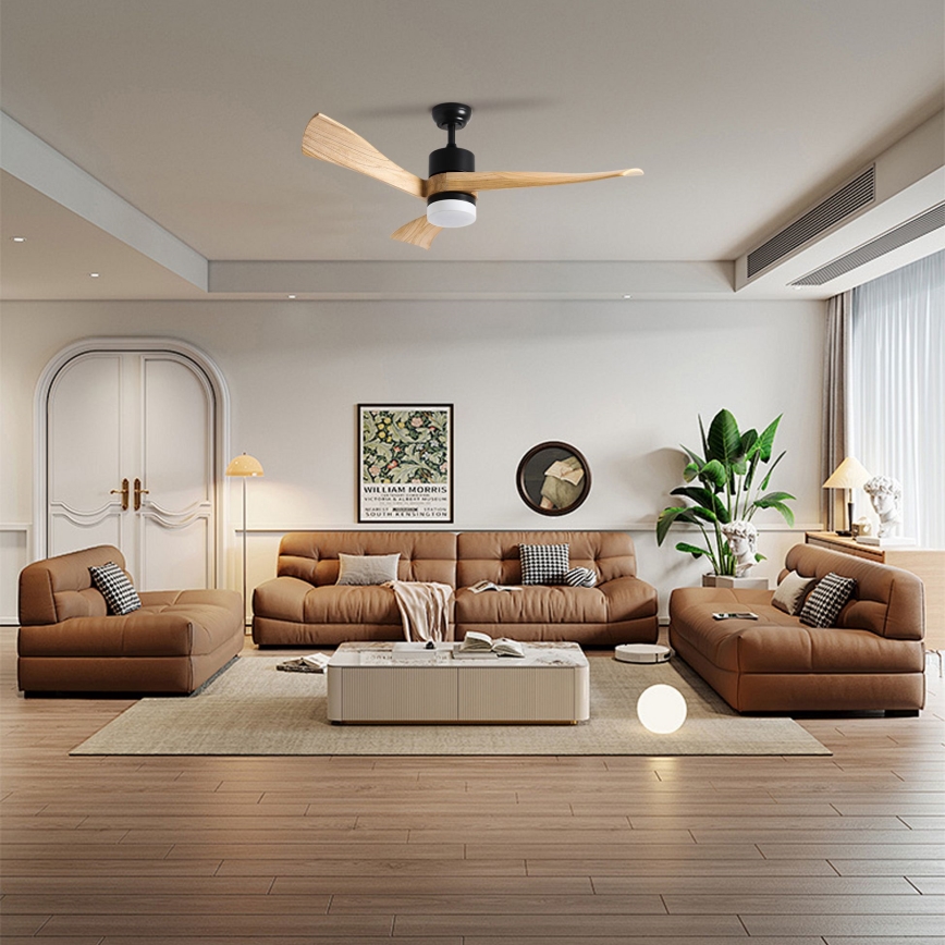 ZEVENTI - Ventilateur de plafond à intensité variable NATURITO LED/18W/230V 3000-6000K Wi-Fi Tuya noir/chêne + Télécommande