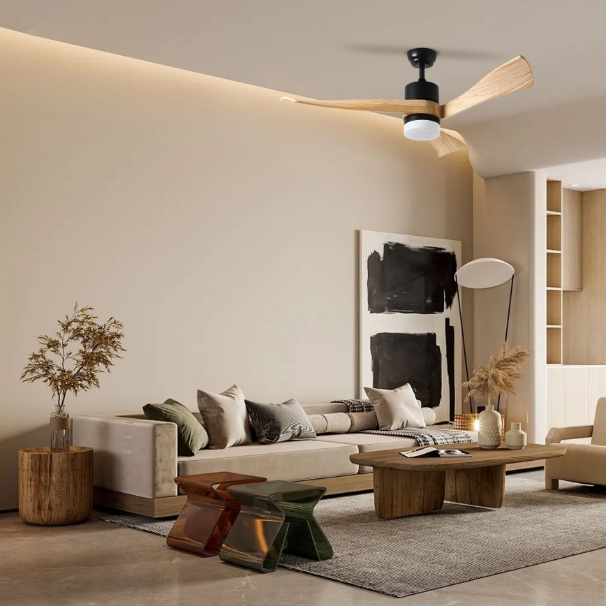 ZEVENTI - Ventilateur de plafond à intensité variable NATURITO LED/18W/230V 3000-6000K Wi-Fi Tuya noir/chêne + Télécommande