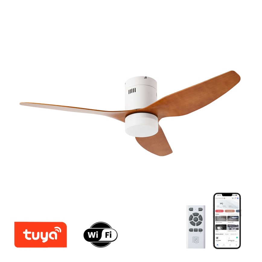 ZEVENTI - Ventilateur de plafond à intensité variable PADUA LED/18W/230V 3000-6000K Wi-Fi Tuya blanc/marron + Télécommande