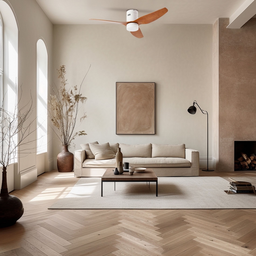 ZEVENTI - Ventilateur de plafond à intensité variable PADUA LED/18W/230V 3000-6000K Wi-Fi Tuya blanc/marron + Télécommande