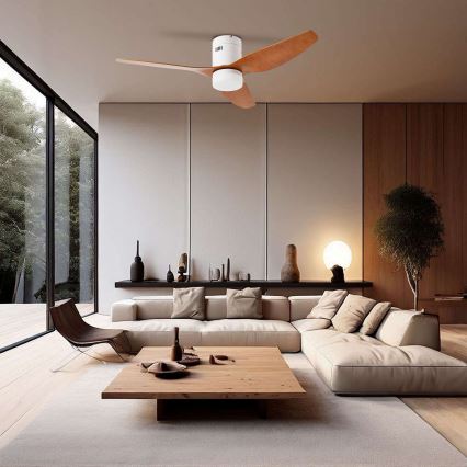 ZEVENTI - Ventilateur de plafond à intensité variable PADUA LED/18W/230V 3000-6000K Wi-Fi Tuya blanc/marron + Télécommande