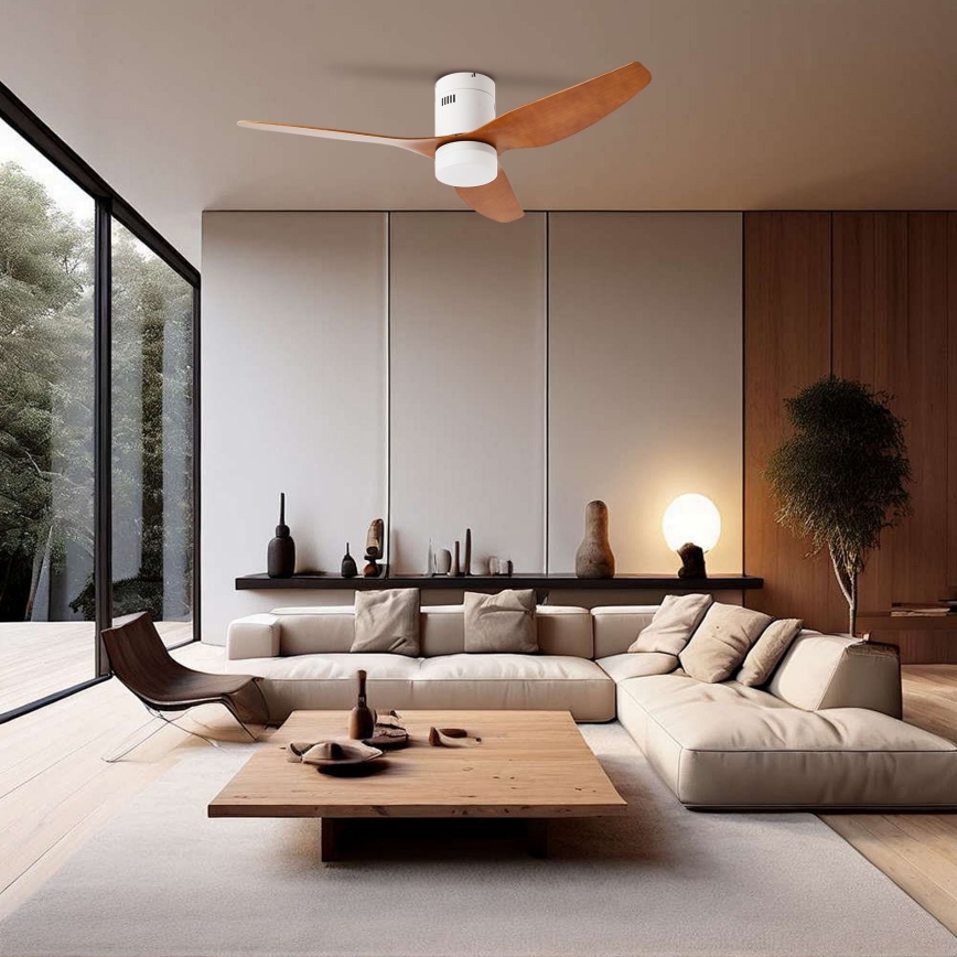 ZEVENTI - Ventilateur de plafond à intensité variable PADUA LED/18W/230V 3000-6000K Wi-Fi Tuya blanc/marron + Télécommande
