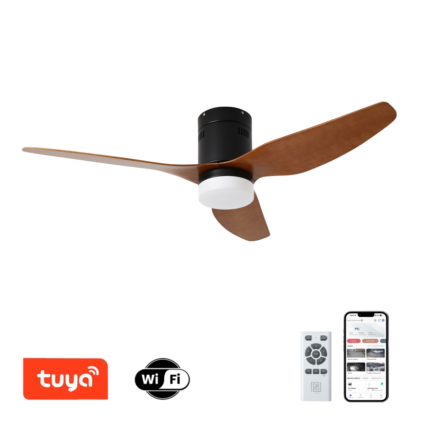 ZEVENTI - Ventilateur de plafond à intensité variable PADUA LED/18W/230V 3000-6000K Wi-Fi Tuya noir/marron + Télécommande