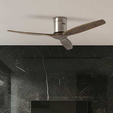 ZEVENTI - Ventilateur de plafond SPELLO Wi-Fi Tuya chrome mat/chêne + Télécommande