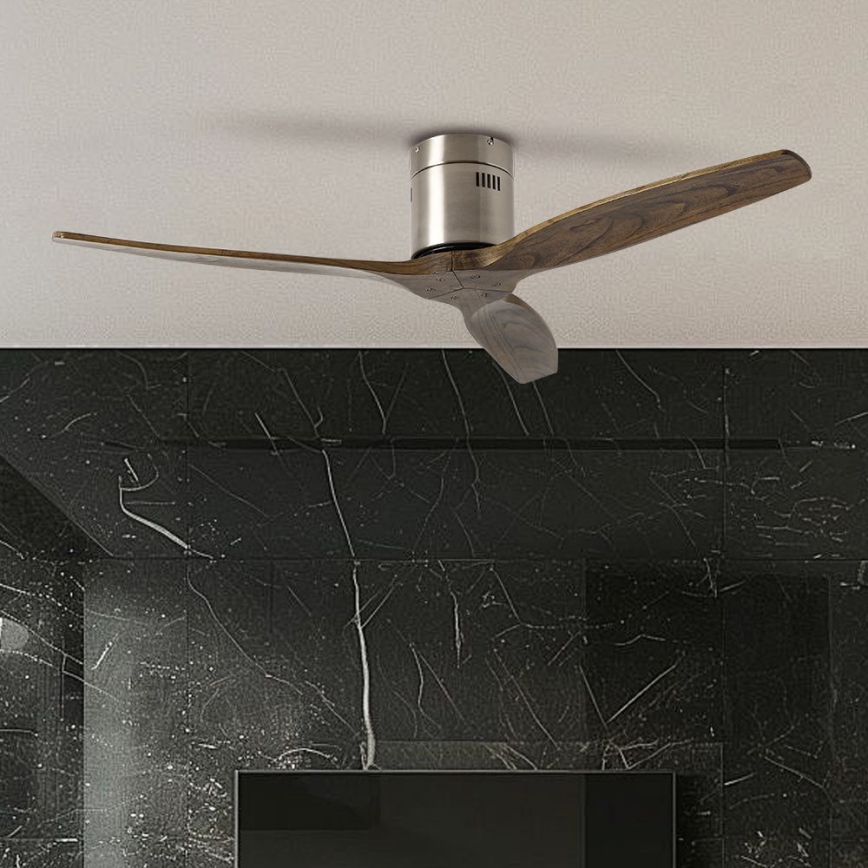ZEVENTI - Ventilateur de plafond SPELLO Wi-Fi Tuya chrome mat/chêne + Télécommande