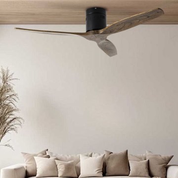 ZEVENTI - Ventilateur de plafond SPELLO Wi-Fi Tuya noir/chêne + Télécommande
