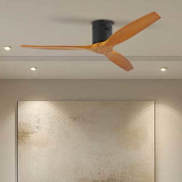 ZEVENTI - Ventilateur de plafond SPELLO Wi-Fi Tuya noir/chêne + Télécommande