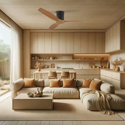 ZEVENTI - Ventilateur de plafond SPELLO Wi-Fi Tuya noir/chêne + télécommande