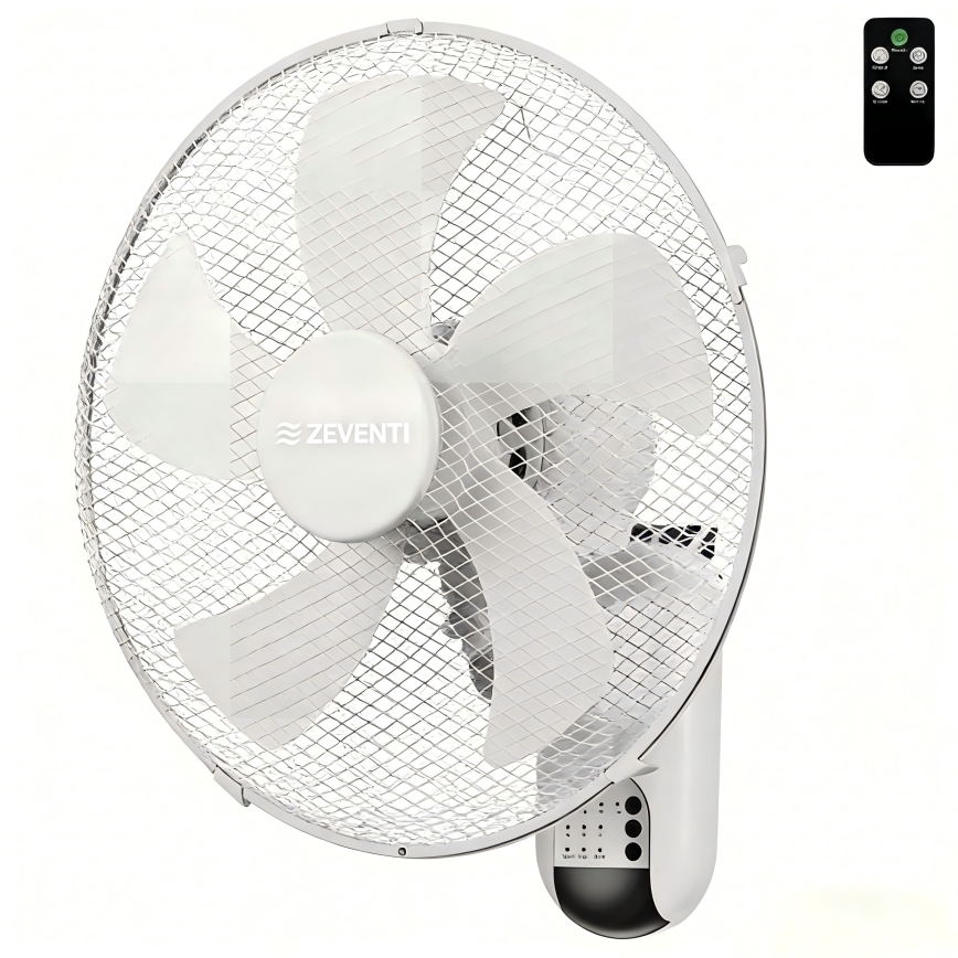 ZEVENTI - Ventilateur mural FANNY 45 W / 230 V Ø 41 cm blanc + télécommande incluse