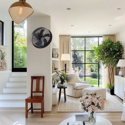 ZEVENTI - Ventilateur mural FANNY 50W/230V Ø 45 cm noir + télécommande