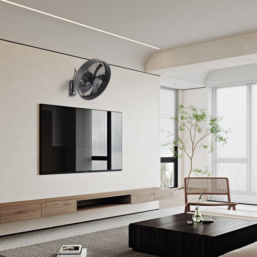 ZEVENTI - Ventilateur mural FANNY 50W/230V Ø 45 cm noir + télécommande