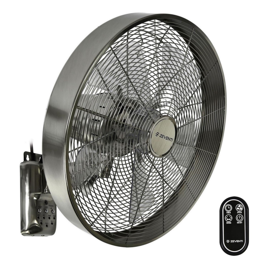 ZEVENTI - Ventilateur mural FREEZE 50W/230V d. 40 cm chrome mat + Télécommande